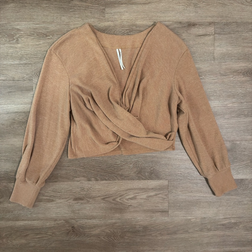 Anthropologie Twist Front Camel Knit Cardigan size L